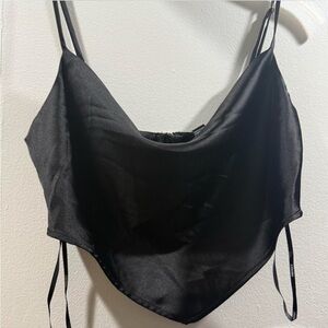 Black Satin Cowl Neck Top